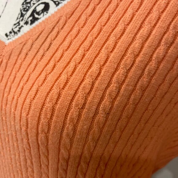 PREPPY COQUETTE CABLE KNIT SWEATER RALPH LAUREN 100% COTTON V NECK SZ PM CORAL - Picture 16 of 16